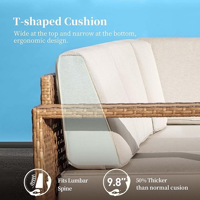 2 Pieces Patio Furniture Set,Outdoor Rattan Wicker Armchairs with 10''Ultra-Thick Cushions,All Weather Patio Conversation Set for Lawn Garden Backyard,Beige