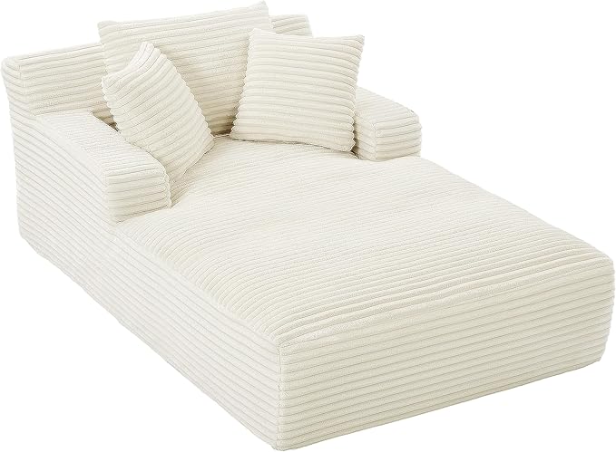 80 Inch Chaise Lounge Chair Indoor, Oversized Corduroy Upholstered Boneless Sofa Bed, Deep Seat Sleeper Couch Reading Chairs, Cloud Sofas Couches for Living Room, No Assembly Required (Beige)