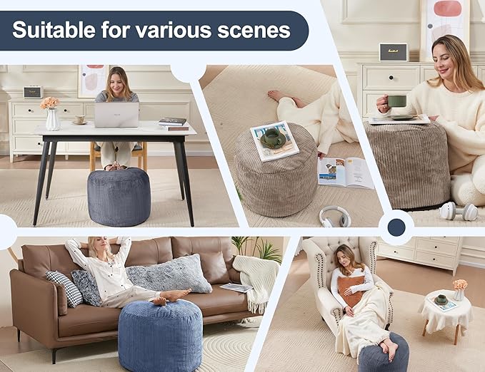 Pouf Ottoman Foot Stools with Foam Small Ottoman for Living Room Corduroy Ottomans Pouf 26x18 Floor Poufs Foot Rest for Chair Yellow Hassocks and Ottomans