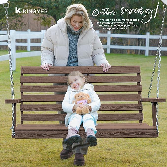KINGYES Outdoor Hanging Porch Swing Set of 2, Waterproof Swing with Cup Holders for Courtyard & Garden, 660LBS Weight Capacity, White