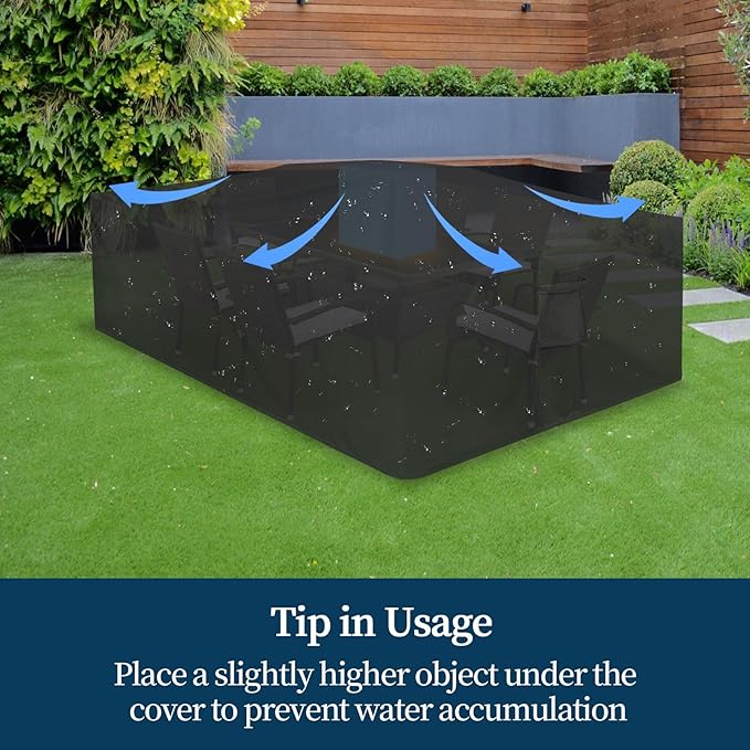 Easy-Going Rectangle Patio Furniture Cover Waterproof Outdoor Dining Table and Chair Cover Anti-UV Outside Sectional Sofa Set Covers (111"L x 74"W x 28"H, Black)