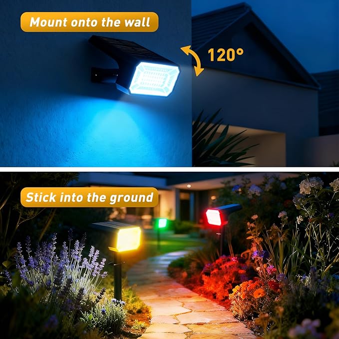 Solar Color Changing Spot Lights Outdoor Waterproof IP65, [8 Pack/32 LED/7 Modes] 2-in-1 Landscape Spotlights, Auto On/Off High Lumens Solar Spot Lights for Outside Yard Garden Pathway Walkway