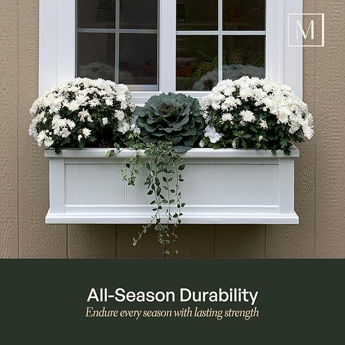 Mayne Cape Cod 3ft Window Box - White - 36in L x 11in W x 10.8in H - with 6.5 Gallon Built-in Water Reservoir (4840-W)