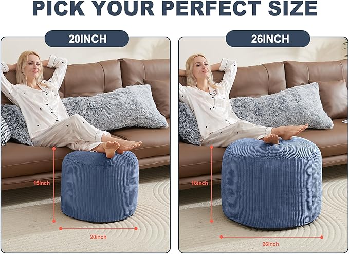 Pouf Ottoman Foot Stools with Foam Small Ottoman for Living Room Corduroy Ottomans Pouf 26x18in Foot Rest for Chair Blue Hassocks and Ottomans