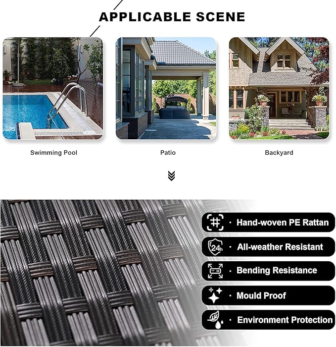 Kullavik Outdoor Patio Furniture Set,12 Pieces Sectional Rattan Sofa Set Brown PE Rattan Wicker Patio Conversation Set with 10 Seat Cushions and 2 Tempered Glass Coffee Table,Black