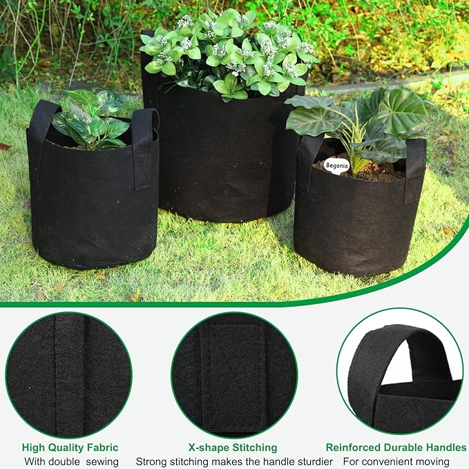 JERIA 12-Pack 30 Gallon Grow Bags, 300G Thickened Nonwoven Garden Pots,Heavy Duty Fabric Pots with Reinforced Handles