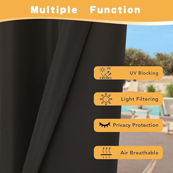 HolidayIdeas Outdoor Curtains for Patio Waterproof, 2 Panels - 54 x 120 Inch - Privacy Protection & Light Filtering Curtains Grommet Outside Curtains for Porch, Gazebo, Pergola, Backyard (Chocolate)