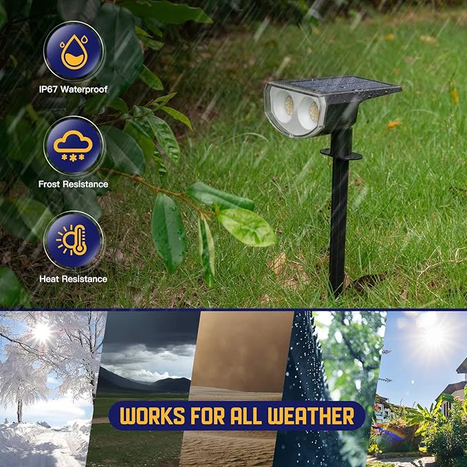 Kyosho Solar Outdoor Lights Waterproof IP67, 38 LEDs Solar Spot Lights Outdoor, 2-in-1 Landscape Spotlight with 3 Modes for Lawn, Pathway, Yard, Pool, 4 Pack