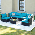 7 Piece Outdoor Patio Furniture Sets, Turquoise Patio Sectional Furniture All-Weather PE Rattan Sectional Sofa, Outdoor Wicker Conversatin Set w Coffee Table for Backyard, Garden, Porch