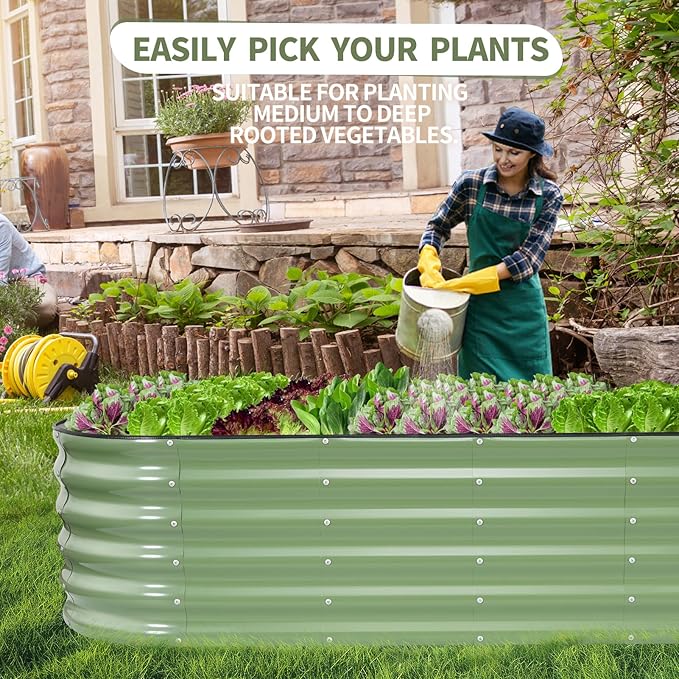 Galvanized Raised Garden Bed Outdoor- 2 Pcs Raised Beds for Gardening| Metal Planter Box, Steel Raised Garden Bed Kit with Gloves for Vegetables, Flower, Herbs (4x2x1.4FT, Green)