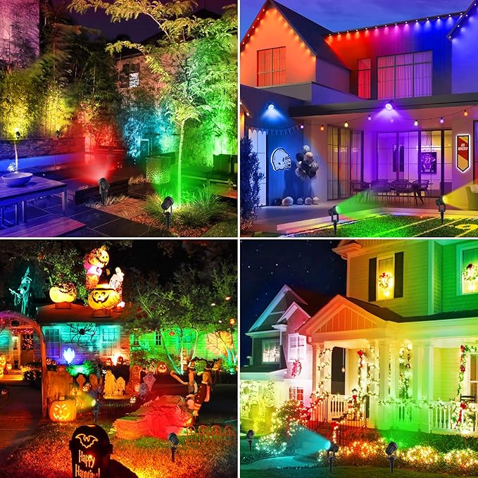 Solar Spotlights Outdoor Waterproof, RGB Landscape Spotlights, Christmas Decorative Solar Spot Lighting for Garden, Yard, Pathway, Lawn, Poolside, Party, 4-in-1 Mounted (RGB, 2 Pack)