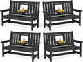 SERWALL Outdoor Bench with Cup Holder, 58" HDPE Garden Park Bench Suitable for 3 Person, All Weather Patio Benches with High Backrest and Wide Armrests for Garden, Park, Yard, Front Porch, Black