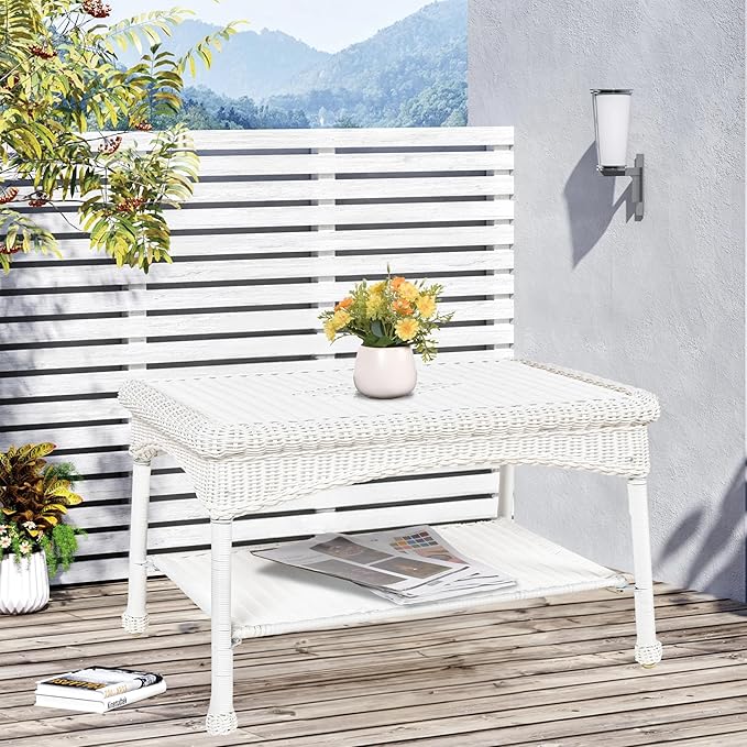White Wicker Patio Coffee Table