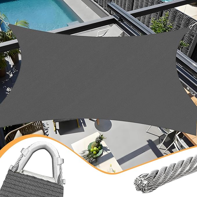Upgraded with High-Strength Steel Cable Edges 20' x 24' Sun Shade Sail Dark Grey Rectangle, Heavy Duty UV Blockage Outdoor Cover with Steel Wire Edges for Patio Garden