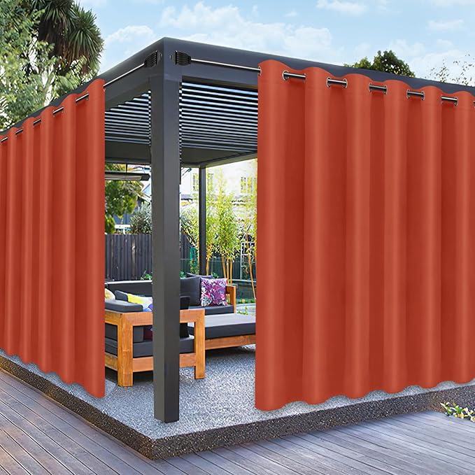 PureFit Outdoor Curtains for Patio Waterproof Weatherproof, UV Resistant Outside Curtains for Gazebo, Front Porch, Pergola, Sun Blocking Privacy Curtain, 100W x 108L inch, 1 Panel, Red Clay