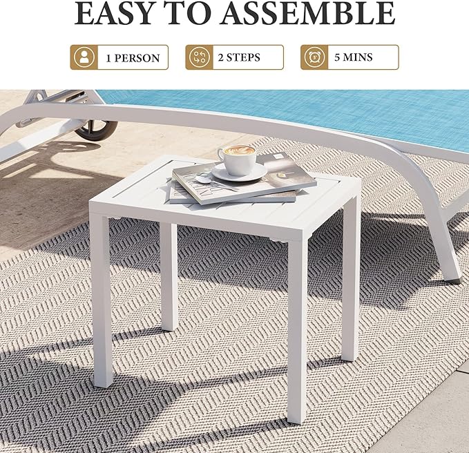 Crestlive Products Aluminum Outdoor Side Table,White Rectangular End Table,Easy Assembly Small Coffee Bistro Table for Patio Pool Balcony