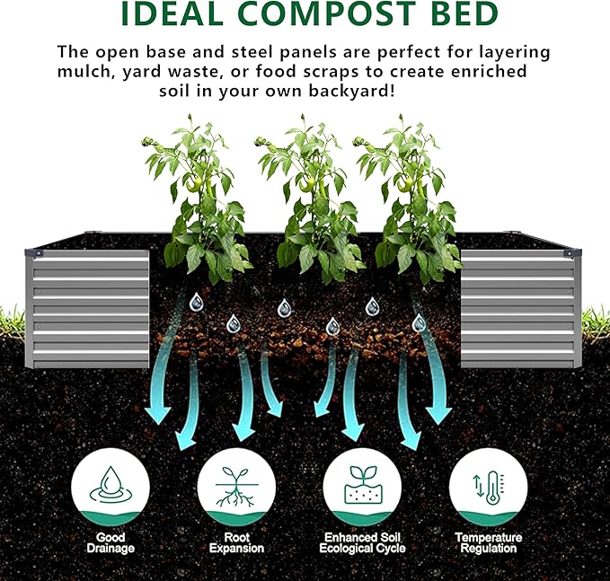 8x4x1.5FT Galvanized Raised Garden Bed,Vegetable Boxes-Rectangle Metal Flower Box,Large Planter Raised Beds Outdoor Garden for Planting,Fruit,Herb-Silver