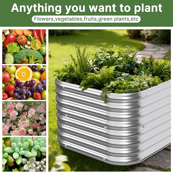 4 PCS Tall 2x2x1.5ft Galvanized Raised Garden Bed Outdoor, Metal Garden Bed for Vegetables, Above Ground Garden Box for Flower, Steel Raised Beds for Gardening