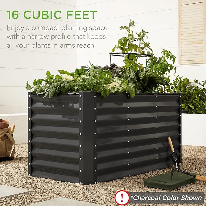 Best Choice Products 4x2x2ft Outdoor Metal Raised Garden Bed, Deep Root Box Planter for Vegetables, Flowers, Herbs, 119 Gallon Capacity, 100% Non Toxic Materials - Taupe