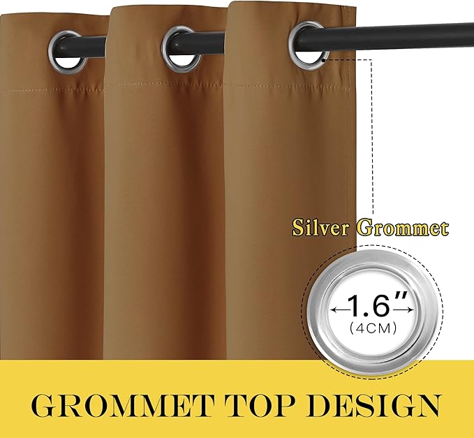 NICETOWN Blackout Doorway Curtain Drape 78 inch Long - Grommet Noise Reducing Thermal Insulated Solid Modern Window Treatments for Bedroom Closet (1 Panel, 52 x 78 Inch, Gold Brown)