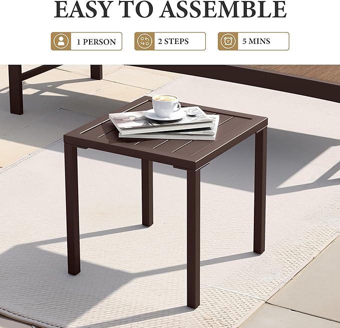 Crestlive Products Aluminum Outdoor Side Table, Pool Lounge Chair Side Table, Weather Resistant Small Square Coffee End Table for Patio, Yard, Garden, Porch, Deck, Indoor, Outdoor