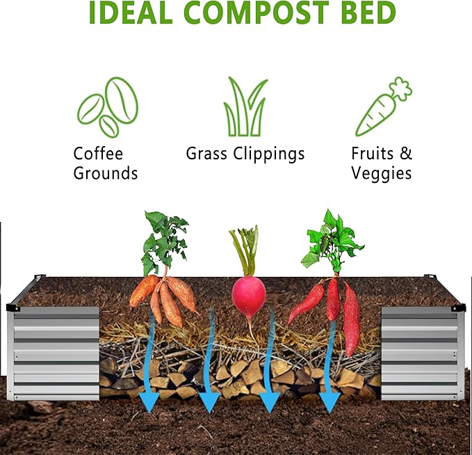 12x4x1FT Galvanized Raised Garden Bed Kit,Vegetable Boxes-Rectangle Metal Flower Box,Large Planter Raised Beds Outdoor Garden for Planting,Fruit,Herb-Silver