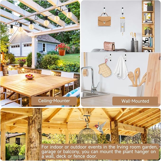 4Pack 2.5Inch Ceiling Hooks for Hanging Plant, Hanger for Indoor and Outdoor Planters Pots Holder, Wall Hook for Plant, Flower Basket, Wind Chimes, Lanterns, Lights, Bird Feeders, Home Decor-White