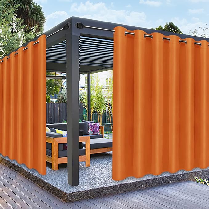 PureFit Outdoor Curtains for Patio Waterproof Weatherproof, UV Resistant Outside Curtains for Gazebo, Front Porch, Pergola, Sun Blocking Privacy Curtain, 100W x 120L inch, 1 Panel, Orange
