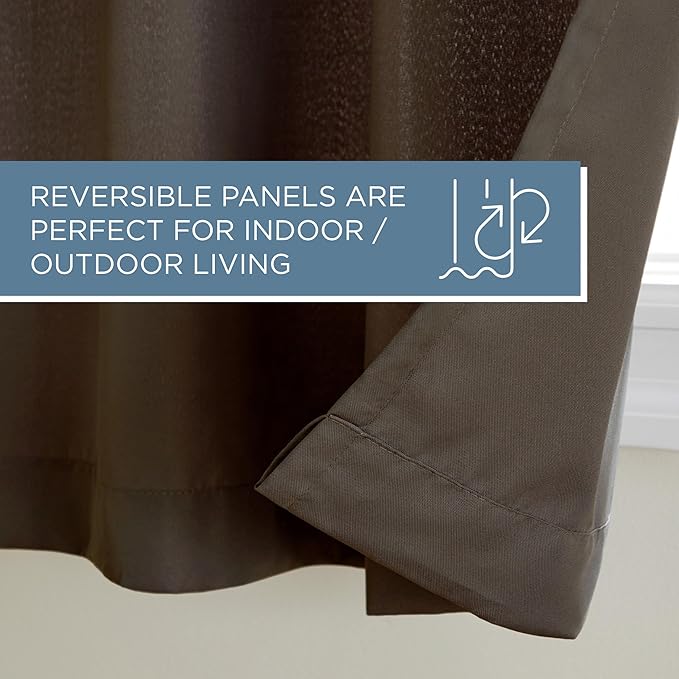 TOWN & COUNTRY BASICS Cabana Solid Heavyweight Indoor Outdoor Curtains, Light Filtering Opacity with Grommet Top, Water Repellent, 2-Pack Set, 54"x120", Chocolate