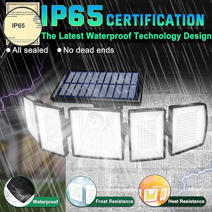 Solar Lights Outdoor Waterproof Motion Sensor - 416 LEDs 3000 Lumens Super Bright 3 Brightness 3 Modes 2400mAh 360° Illumination 32ft Solar Flood Security Light for Outside (Cottage, 3)