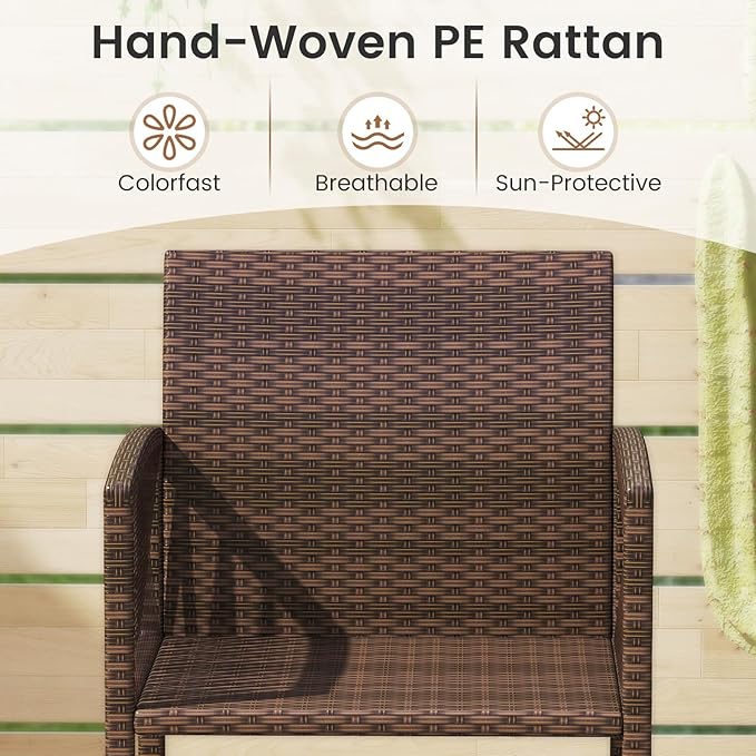 Tangkula Patio Bar Stools Set of 4, PE Rattan Bar Height Chairs with Backrests, Armrests, Footrests & Soft Cushions, Outdoor High Top Barstools with Metal Frames for Backyard (4 Pack)