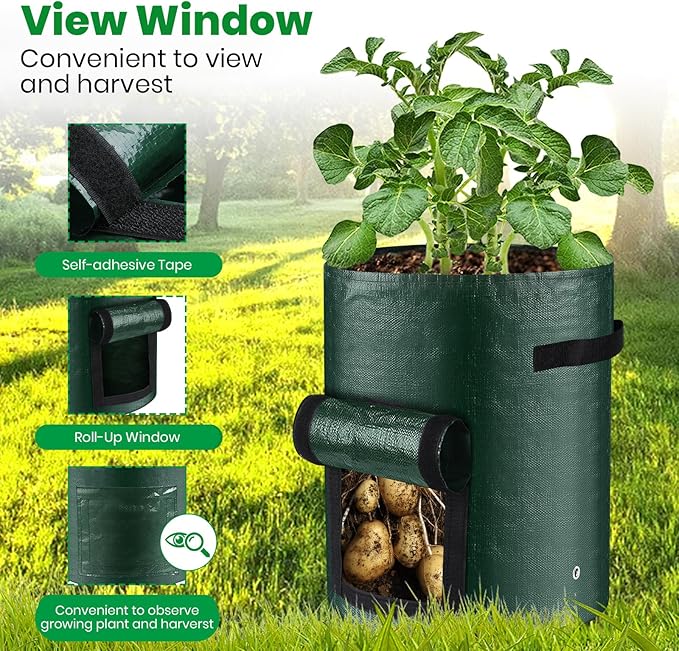 10 Gallon 8-Pack Grow Bags, Durable PE Fabric Pots with Flap and Handles, Green Planter Bags for Potato Vegetables Flowers Herbs Garden Outdoor, 17.7''x13.8'' Large for All Plants Growing