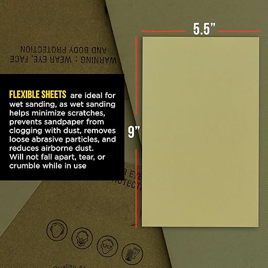 Dura-Gold Premium 7000 Grit Wet or Dry Sandpaper Sheets, 5-1/2" x 9", Box of 25 - Auto Car Color Sanding Detailing, Polishing Wood, Plastic, Glass, Epoxy, Stone, Metal Finishing Hand Sand Block Sander