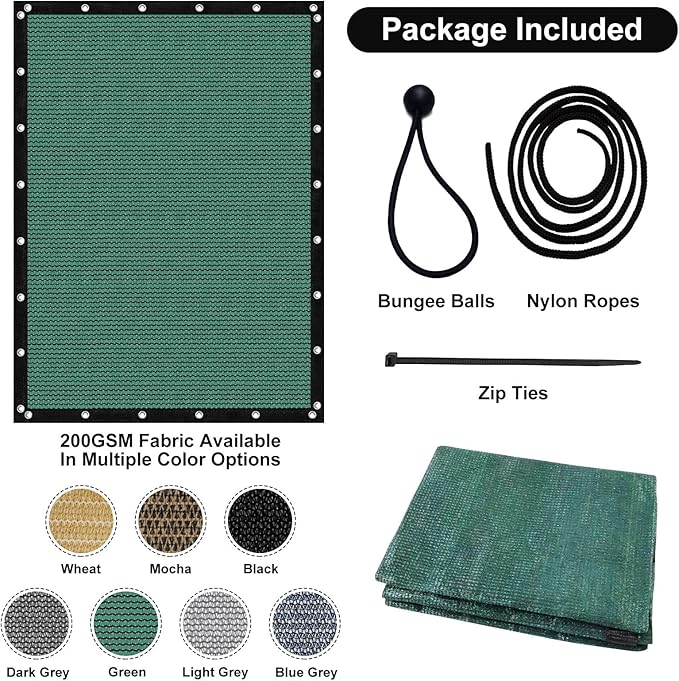 Artpuch 90% Sun Shade Cloth, 6 x 10 FT Pergola Shade Cover Canopy with Grommets, Sun Screen Fabric Tarp for Patio, Outdoor, Garden, Backyard, Green