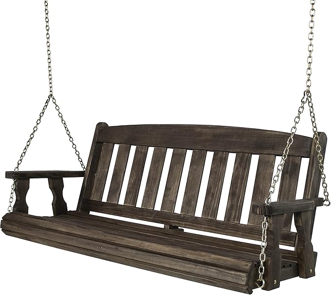 Amish Casual Heavy Duty 800 Lb Mission Treated Porch Swing with Hanging Chains (5 Foot, Dark Walnut Stain)