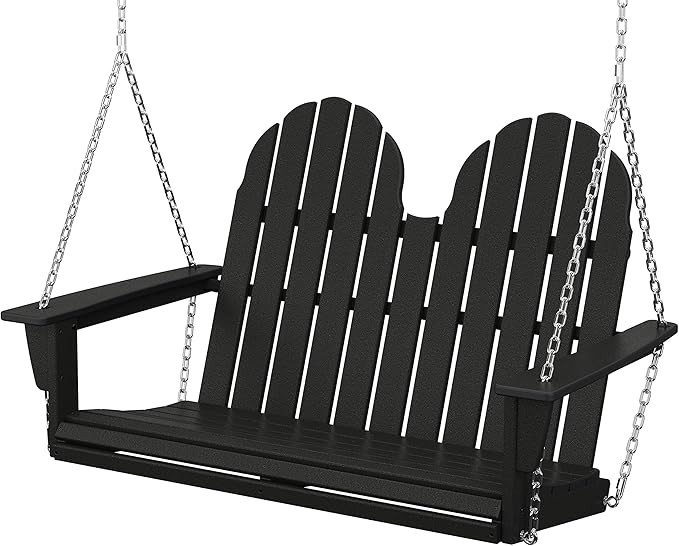 POLYWOOD® Vineyard Adirondack Chair Wood Swing, Black - Wooden Porch Swings Outdoor for Two