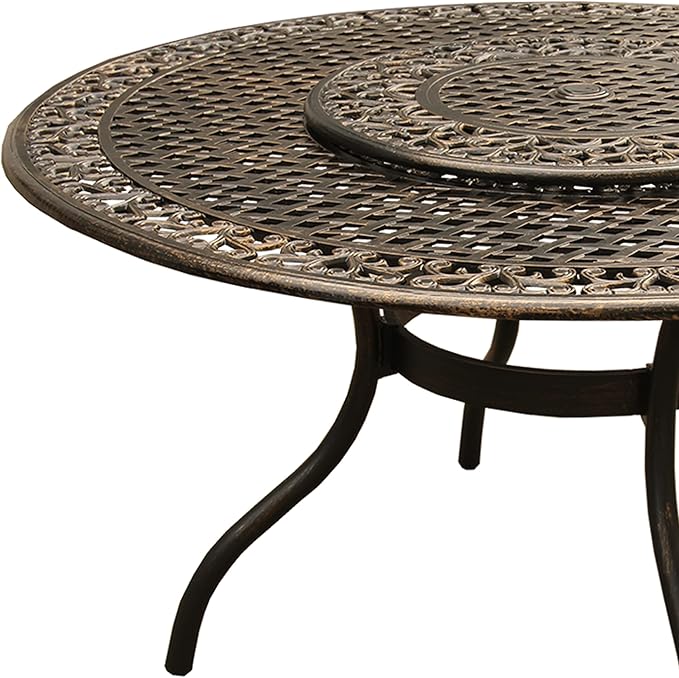 Oakland Living Ornate Traditional Outdoor Mesh Lattice Aluminum 59 inch Bronze Round Dining Table with Lazy Susan
