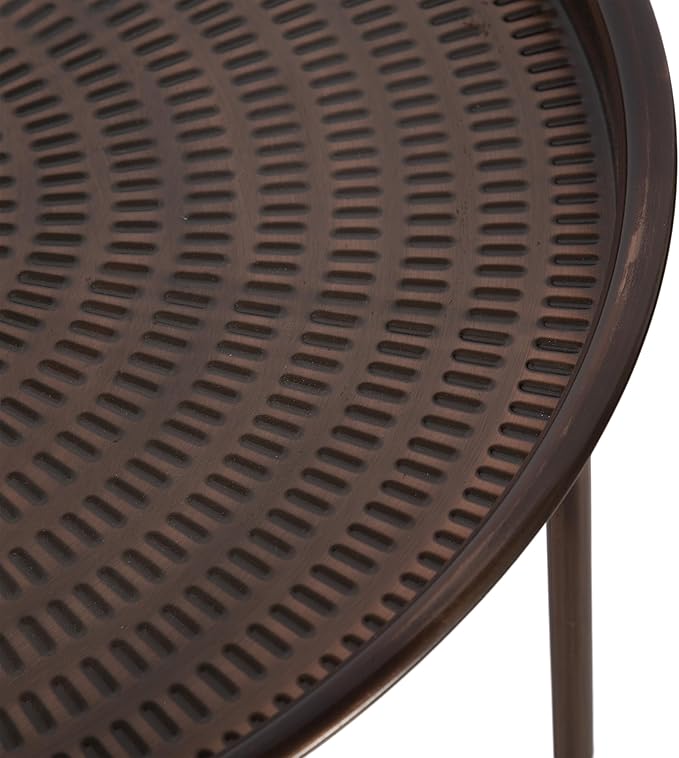 Kate and Laurel Mahdavi Modern Round Outdoor Coffee Table; 25 x 25 x 16; Bronze; Transitional Patio Coffee Table with Textured Top for Outdoor Furniture Decor