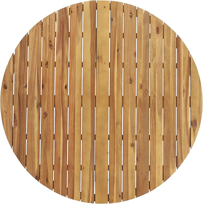 Merax Outdoor Dining Table, 45" Round Teak Acacia Wood Tabletop and Black Metal Leg, Modern Industrial Style Patio Dining Table