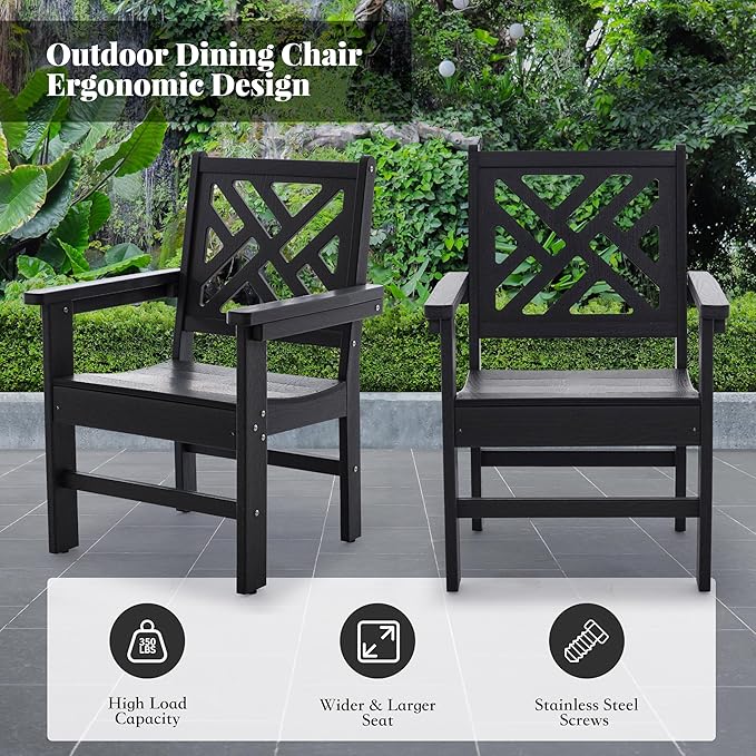 HDPE Dining Table Set for 8,10-Piece Outdoor Table and Chairs Include 8 Dining Chairs and 2 Pcs 62.5" Patio Dining Table with Umbrella Hole (Black)