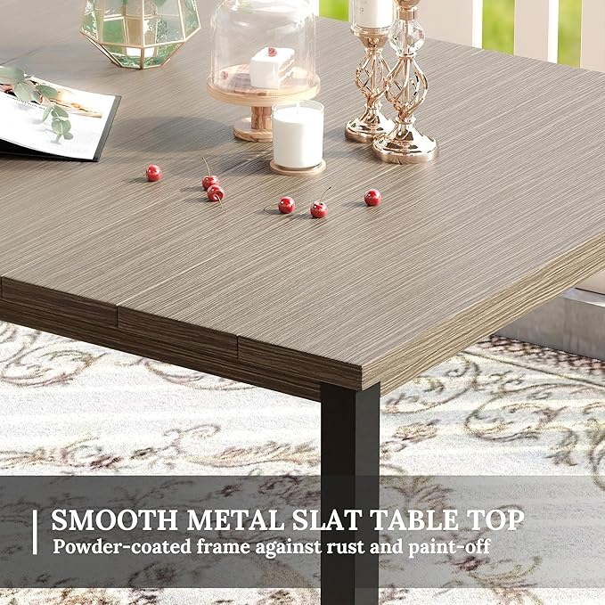 VICLLAX Patio Dining Set for 6, Outdoor Furniture Set Includes 63" Rectangle Patio Table and 6 Patio Sling Chairs, Outdoor Table and Chairs for Outsides, Grey Wood-Like Tabletop and Dark Grey Fabric