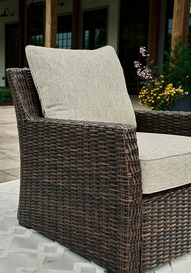 Signature Design by Ashley Brook Ranch Casual Nuvella Weather Resistant Fabric Outdoor Lounge Chair with Cushion, Dark Brown & Beige