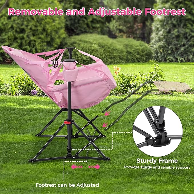 Ainfox Hammock Chair with Footrest, Oversized Swinging Portable Folding Camping Chairs for Adults Outside Swinging Camp with Cup Holder Pillow for Outdoor Patio Lawn Pink