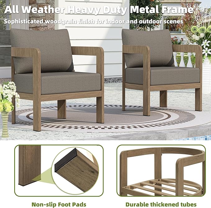 Outdoor Patio Furniture Set, 5 Pieces Modern Metal Patio Conversation Set with 6" Thick Cushions, Outdoor Lounge Sofa 350lbs for Backyard Porch Balcony, Brown