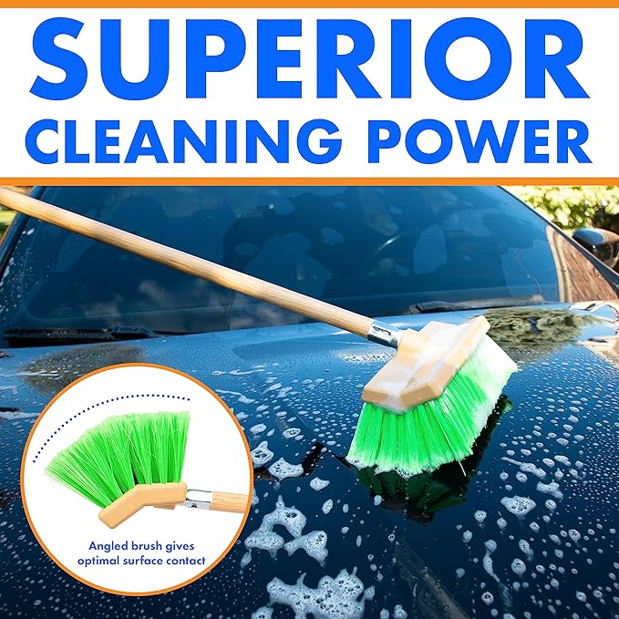 Hub City Industry 10- inch Car Wash Brush, Bi- Level Brush, Soft Nylon Bristle, car Accessories, Cleaning Supplies, Automotive wash Brush,Flagged Green Poly Bristle