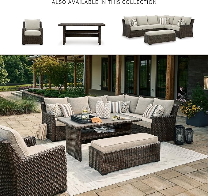 Signature Design by Ashley Brook Ranch Casual Nuvella Weather Resistant Fabric Outdoor Lounge Chair with Cushion, Dark Brown & Beige
