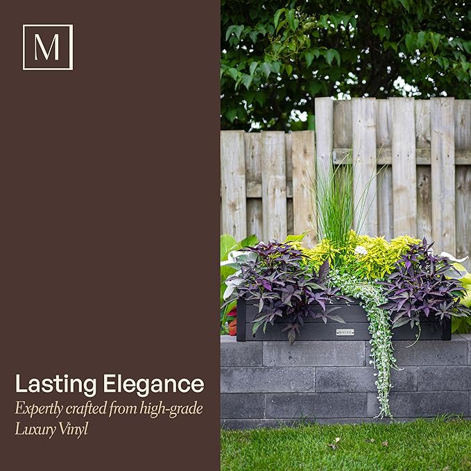 Mayne Vista 2ft Modern Window Box Planter with Panel Design and Drainage Hole