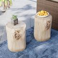 SUNBURY Outdoor Side Table Set of 2, Tree Stump Side Table Antique Beige Colored Faux Wood, End Table Wood Stump Stool, Ottoman or Plant Stand, Deck or Garden