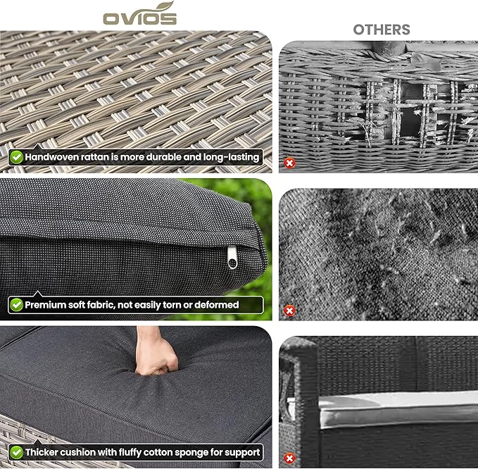 ovios 4-Piece Patio Furniture Set with L-Shape Sofa Chaise, Outdoor Sectional Couch Comfy Cushions, Modern Modular Wicker Rattan Conversation Set, Black
