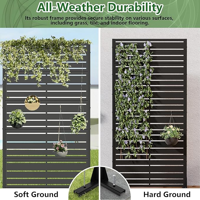 Casaphoria Metal Privacy Screen Outdoor, 72" H x 35" W Freestanding Decorative Privacy Screen for Patio Deck Balcony Garden with Stable Base, Black-Benjamin